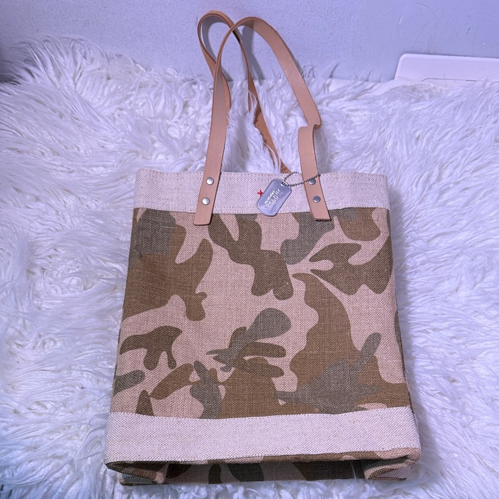 Apolis Market Canvas Camo Tote Bag with Leather Handles